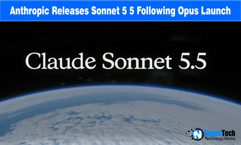 Earth view from space with text reading Claude Sonnet 5.5 in white font.