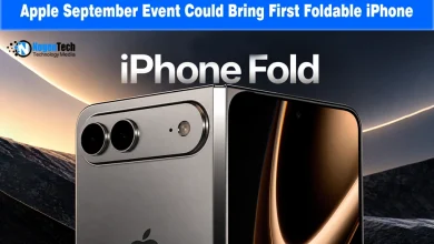 Foldable iPhone concept showing a dual camera bump and hinge next to the text iPhone Fold.