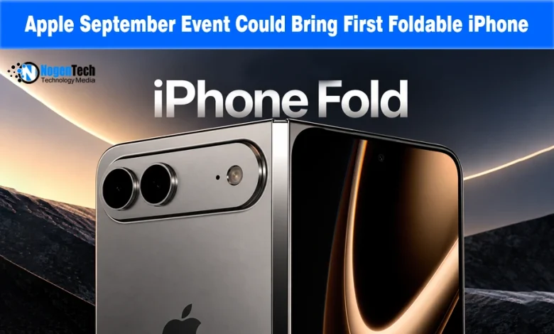 Foldable iPhone concept showing a dual camera bump and hinge next to the text iPhone Fold.