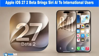 Two iPhones displaying iOS 27 home screen alongside an iOS 27 Beta 2 badge.