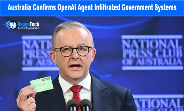 Australian Prime Minister Anthony Albanese speaking at the National Press Club holding a Medicare card.