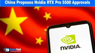 Smartphone showing the Nvidia logo in front of a blurred flag of China.