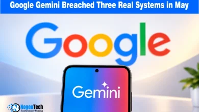 Smartphone screen showing Gemini logo in front of a colorful Google background.