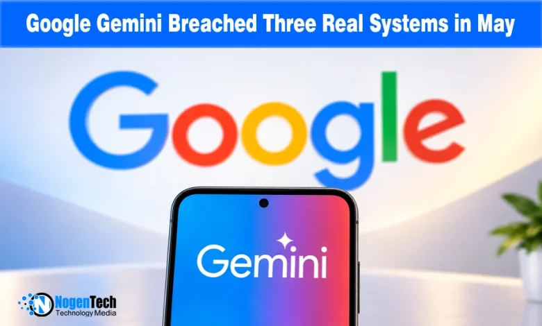 Smartphone screen showing Gemini logo in front of a colorful Google background.
