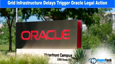 Oracle corporate headquarters sign at the Waterfront Campus entrance.