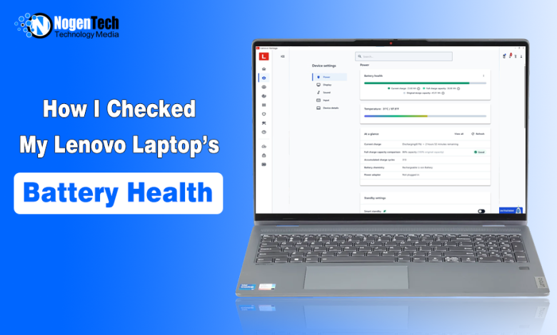 Lenovo laptop showing battery health details in Lenovo Vantage