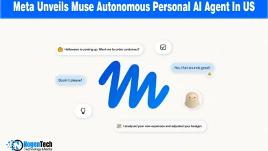 Blue stylized letter M logo for Meta Muse surrounded by chat bubbles and task icons.