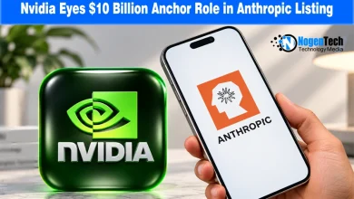 Green 3D Nvidia logo icon alongside a smartphone showing the Anthropic logo on screen.
