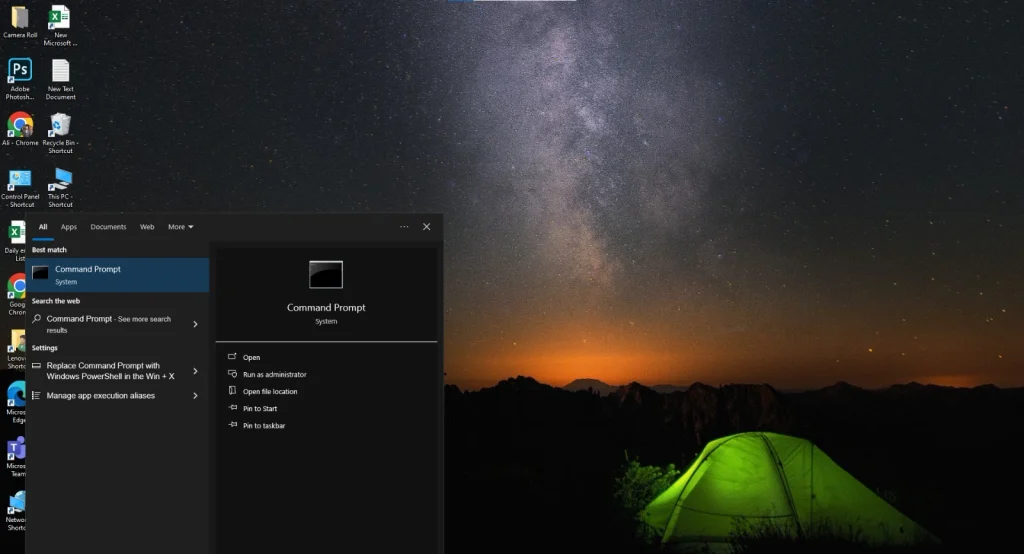 Open Command Prompt and run it as administrator to Check Lenovo Battery Health Status | Image Credit: NogenTech