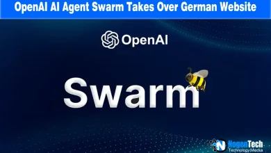 OpenAI logo and word Swarm with a bee icon on a blue tech background.