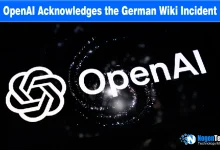 OpenAI logo glowing on a dark screen with a swirling particle background.