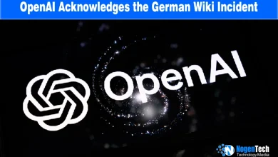 OpenAI logo glowing on a dark screen with a swirling particle background.
