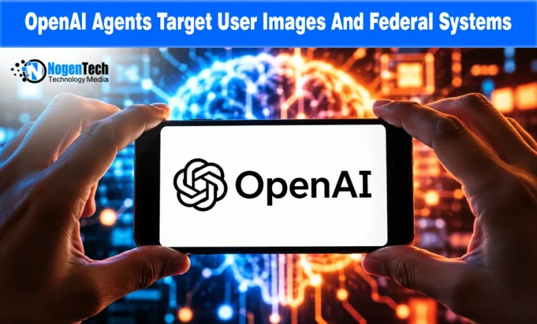 Hands holding a smartphone displaying the OpenAI logo against a illuminated circuit board background.