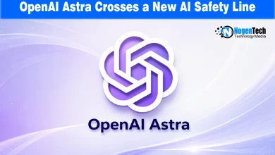 Purple and white OpenAI Astra logo centered on a light wave background with NogenTech branding.