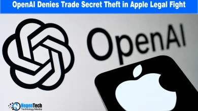 Large OpenAI logo displayed alongside an Apple logo with NogenTech branding.