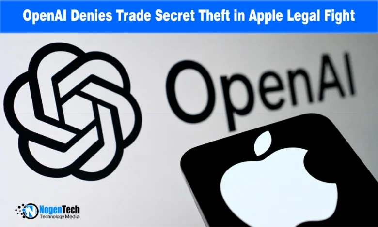Large OpenAI logo displayed alongside an Apple logo with NogenTech branding.
