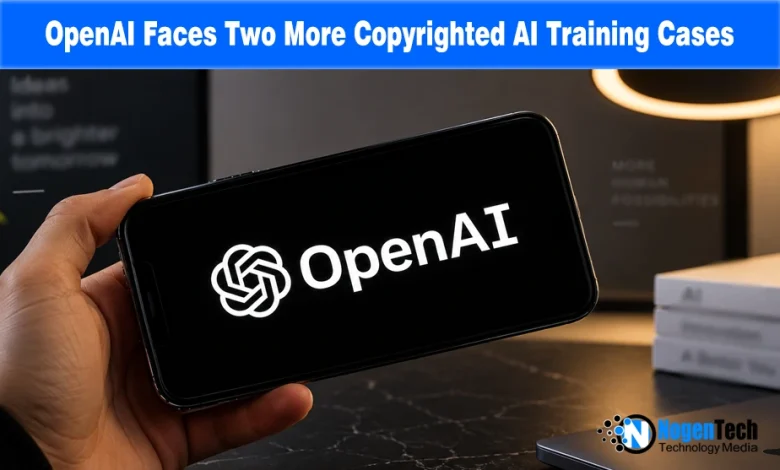 Smartphone displaying the white OpenAI logo on a dark screen held over a desk.