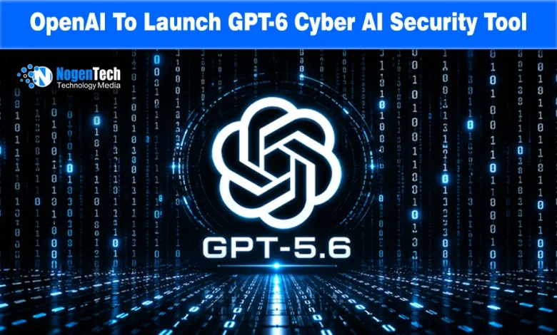 Glowing white OpenAI logo graphic against digital binary code background with GPT-5.6 label.