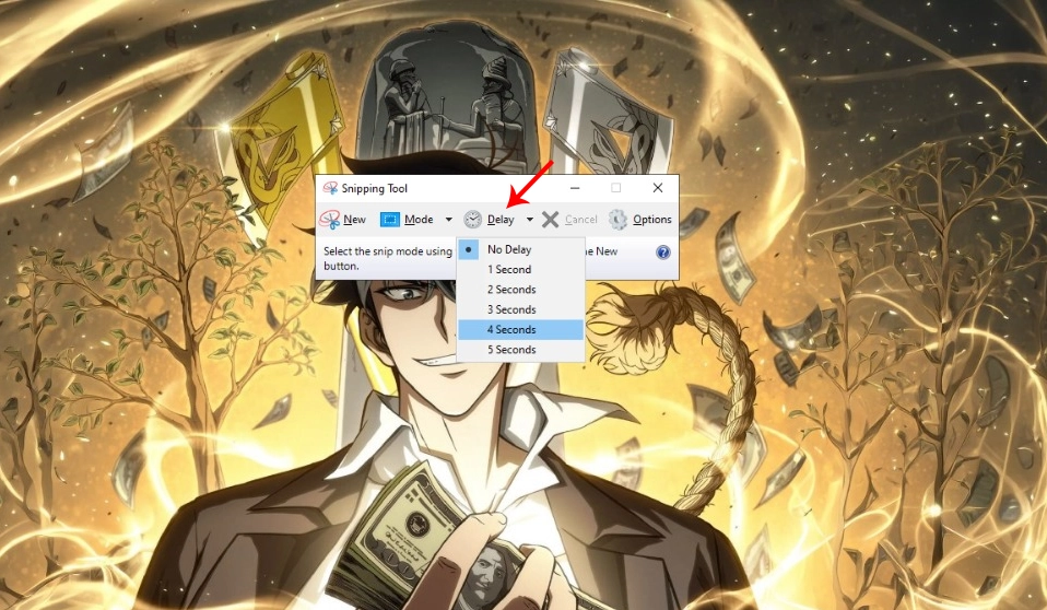 Screenshot that the tool also supports delayed screenshots, so you can set a short timer, open the menu or screen you want, and then capture it