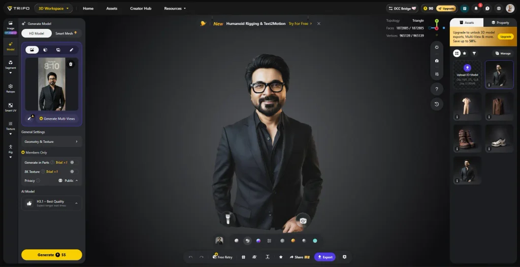 Screenshot when Tripo created a 3D Model of Fawad Malik | Image Credit: NogenTech