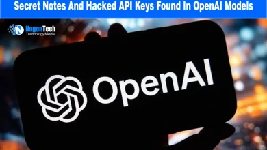 Smartphone screen displaying white OpenAI logo against a blurred city lights background.