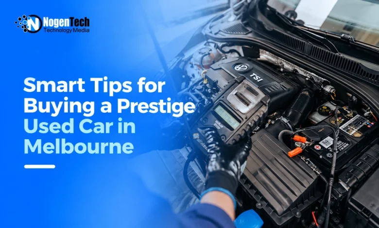 Mechanic inspecting a Volkswagen engine during a pre-purchase inspection of a used luxury car in Melbourne.