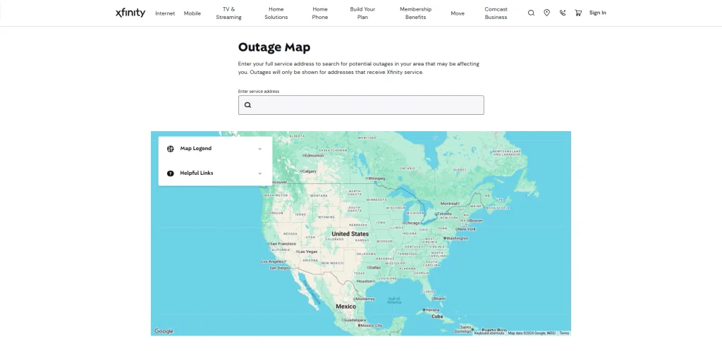Screenshot of Xfinity Outage Map | Image Credit: Xfinity