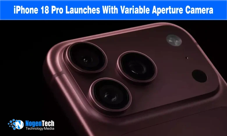 Close-up of the iPhone 18 Pro triple camera module showing the variable aperture main lens.