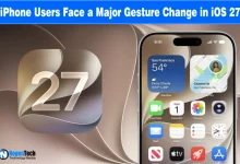 iPhone displaying the home screen next to an iOS 27 logo icon.