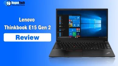Open Lenovo ThinkBook E15 Gen 2 laptop displaying the Windows start menu.
