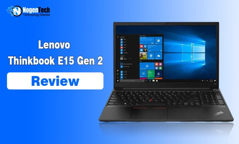 Open Lenovo ThinkBook E15 Gen 2 laptop displaying the Windows start menu.