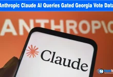 Smartphone screen showing the Claude AI logo in front of a blurry orange Anthropic sign.