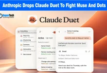 Mobile UI screens displaying the Claude Duet app interface with chat context, meeting prep, and email drafting features.
