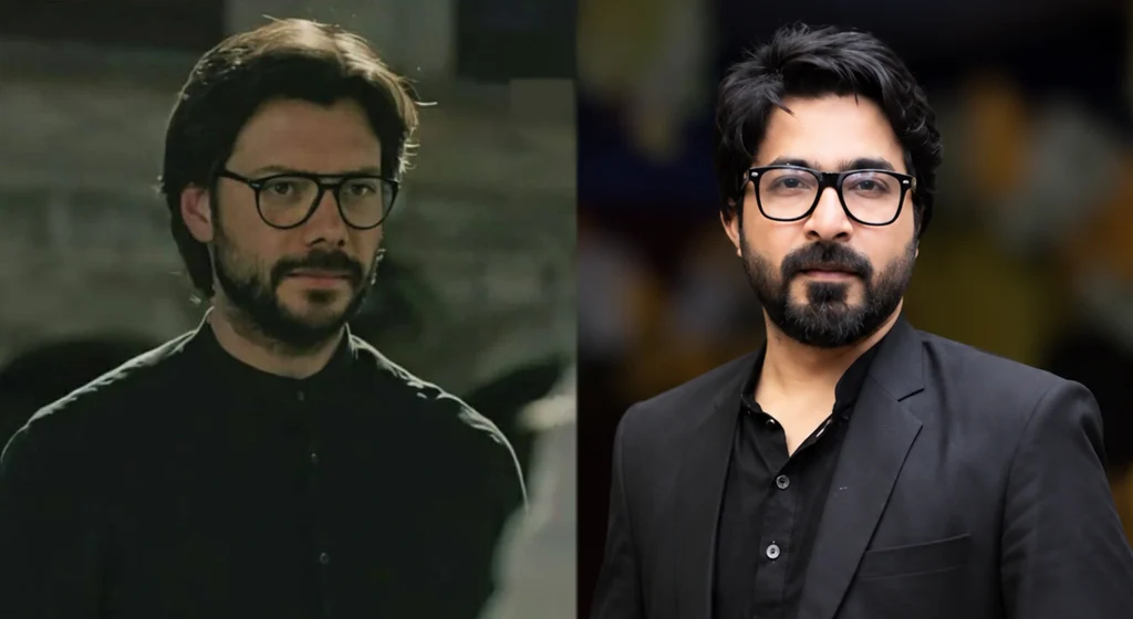 Comparison Image of Fawad Mohsin and Professor from Money Heist | Image Credit: ChatGPT and NogenTech