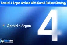 Google Gemini spark logo next to text reading Gemini 4 Argon with a large white number four on a blue background.