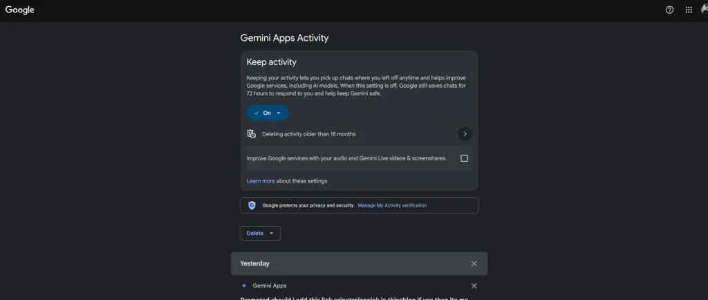 Google My Activity Page for Gemini | Image Credit: NogenTech
