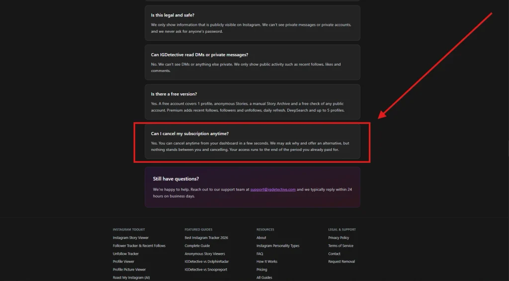 IGDetective FAQs Page | Image Credit: IGDetective