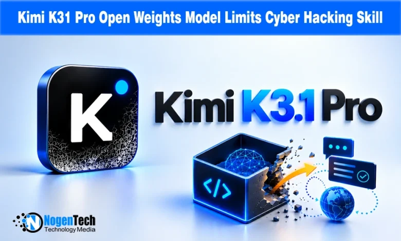 Kimi K3.1 Pro 3D logo icon beside open-weights code box graphics and chat prompt UI elements.