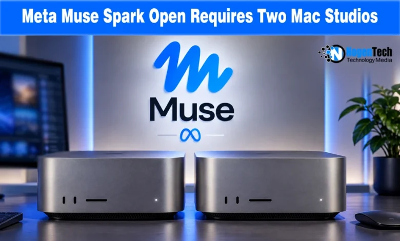 Two Apple Mac Studio computers side-by-side on a desk in front of a Meta Muse logo backdrop.