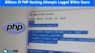 PHP logo beside a screen displaying highlighted PHP script code inside a text editor.