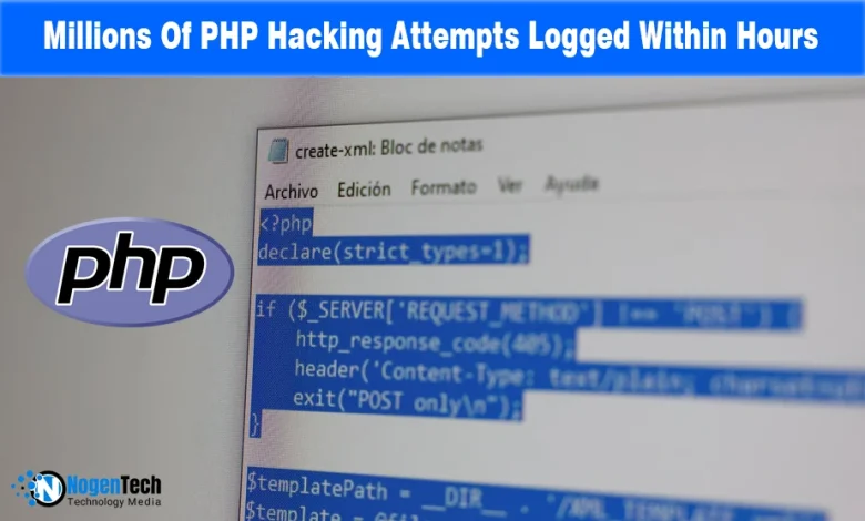 PHP logo beside a screen displaying highlighted PHP script code inside a text editor.