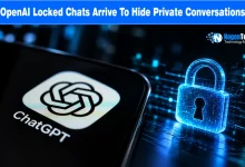 Smartphone displaying the ChatGPT app icon next to a glowing blue digital padlock.