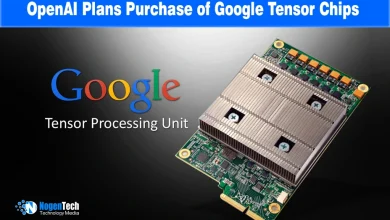 Google Tensor Processing Unit hardware chip next to the Google logo on a dark background.