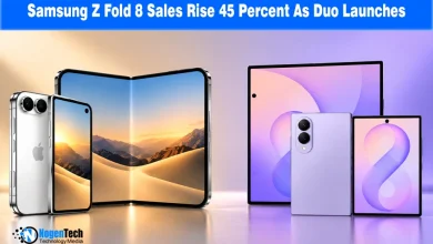 Foldable smartphones and dual-screen mobile devices displayed side by side against a soft gradient background.