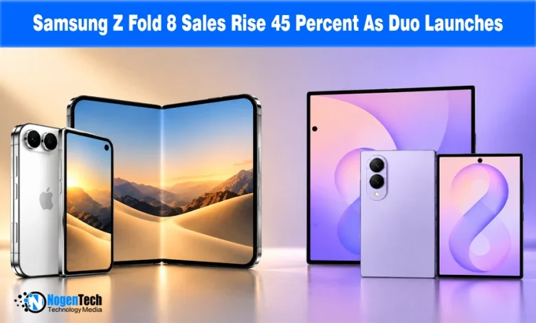 Foldable smartphones and dual-screen mobile devices displayed side by side against a soft gradient background.