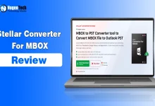 Laptop screen displaying the official Stellar Converter for MBOX product software page.