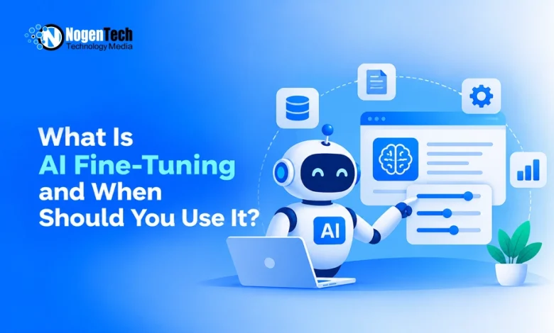 Friendly AI robot mascot adjusting configuration sliders on a digital dashboard next to a laptop.